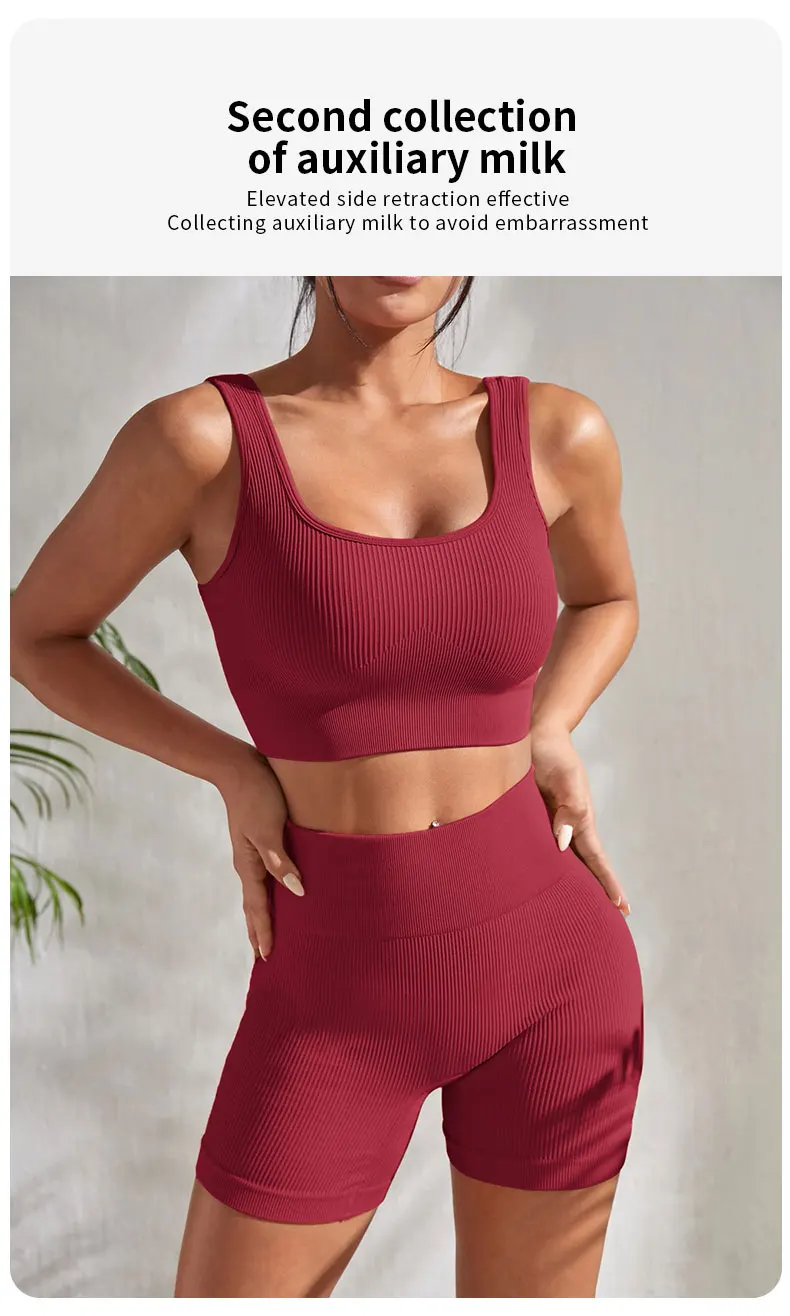 Seamless Ribbed Yoga Sets Workout Sets for Women 2 Pieces Gym Suits Ribbed Crop Tank High Waist Shorts Outfits Fitness Running - Image 10