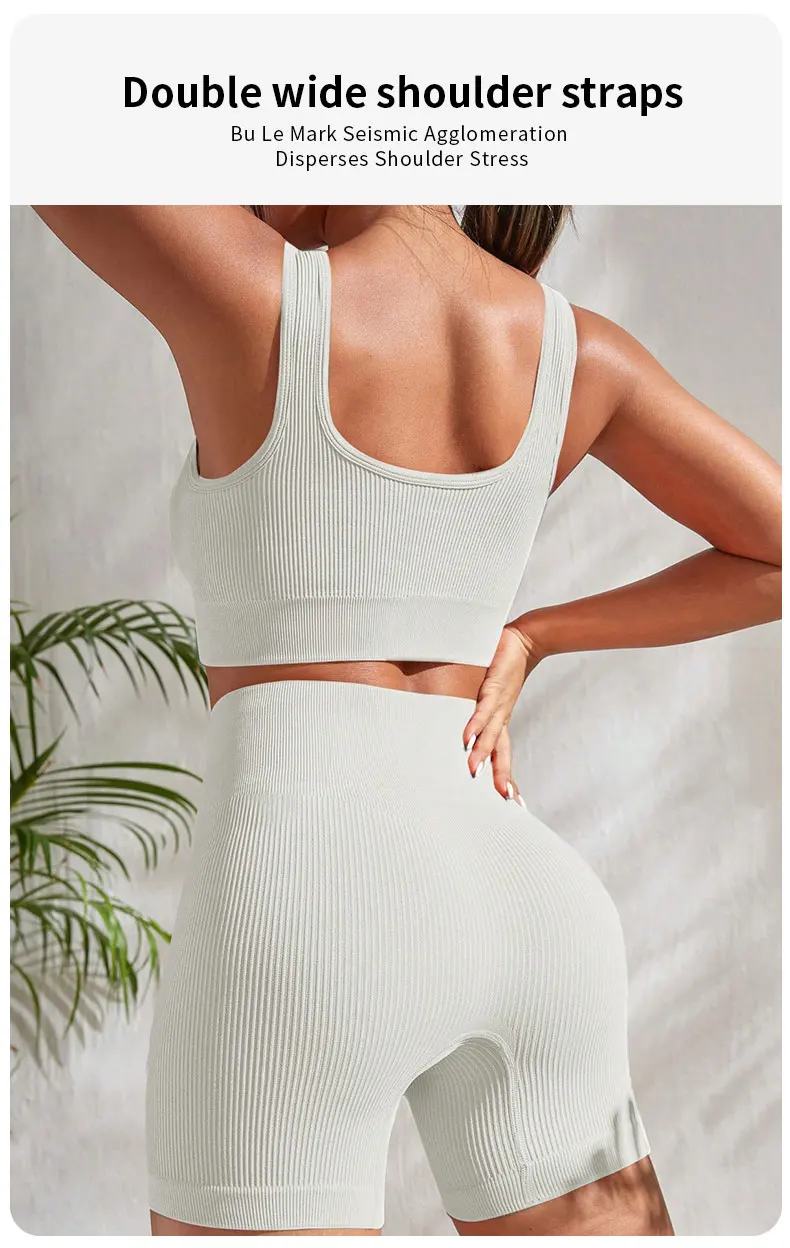 Seamless Ribbed Yoga Sets Workout Sets for Women 2 Pieces Gym Suits Ribbed Crop Tank High Waist Shorts Outfits Fitness Running - Image 11
